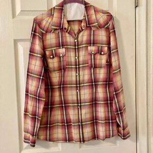 Excellent Condition, SZ L, 100% COTTON, Plaid Blouse, Pinks
